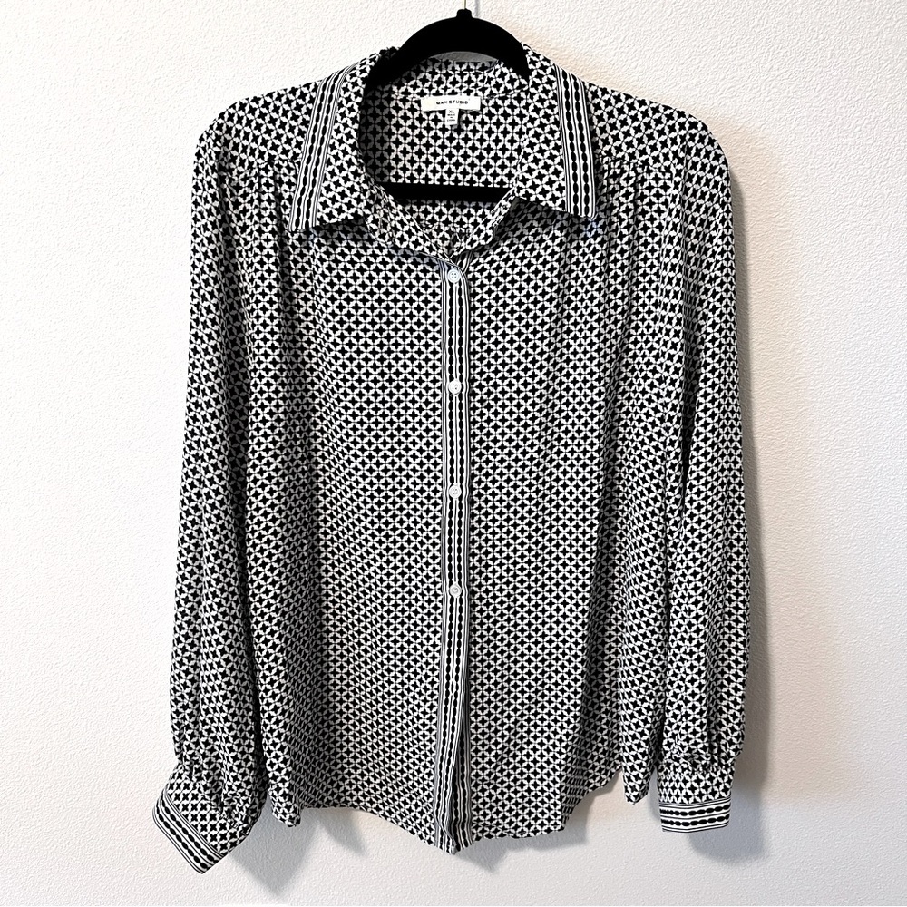 Max Studio XL Black and White Button Front Blouse
